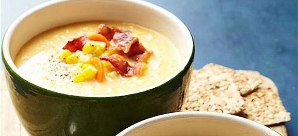 Creamy Corn Soup with Crispy Bacon