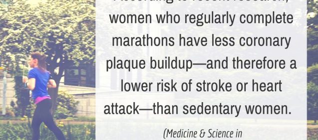 According to recent research, women who regularly complete marathons have less coronary plaque buildup—and therefore a lower risk of stroke or heart attack—than sedentary women. (Medicine & Science in Sports & Exercise)